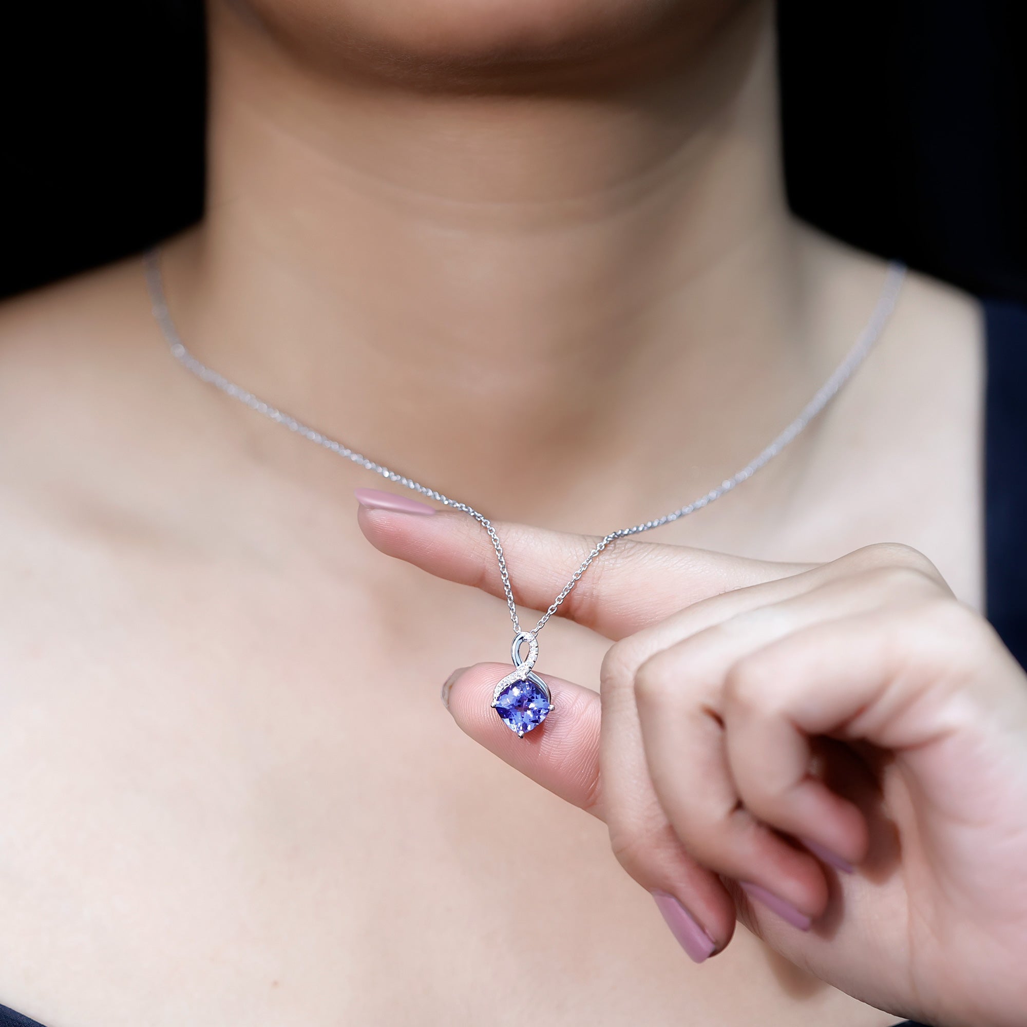 Genuine 1.89 Carat Tanzanite Infinity Necklace with Silver Chain