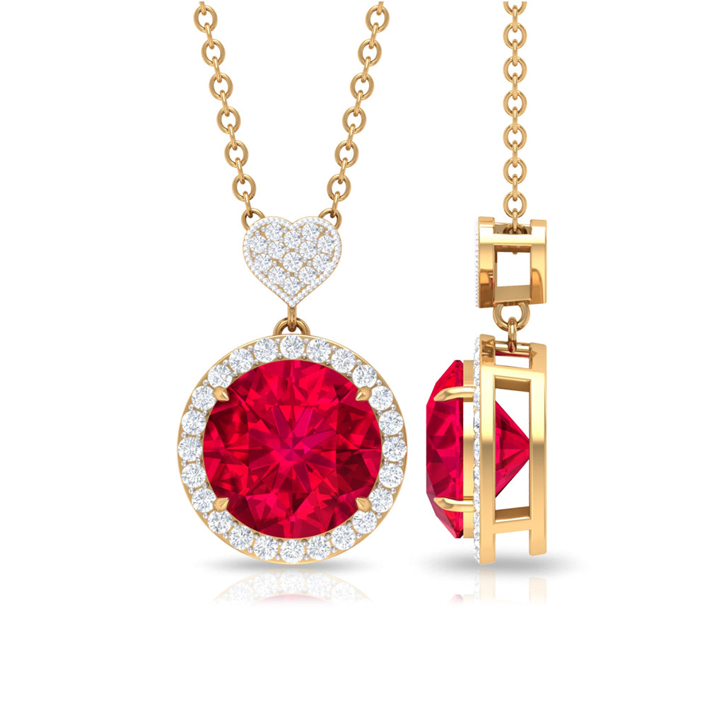 2 Carat Lab Created Ruby Halo Necklace with Diamond Heart