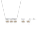 11.75 CT Freshwater Pearl Classic Three Stone Bar jewelry Set with Diamond