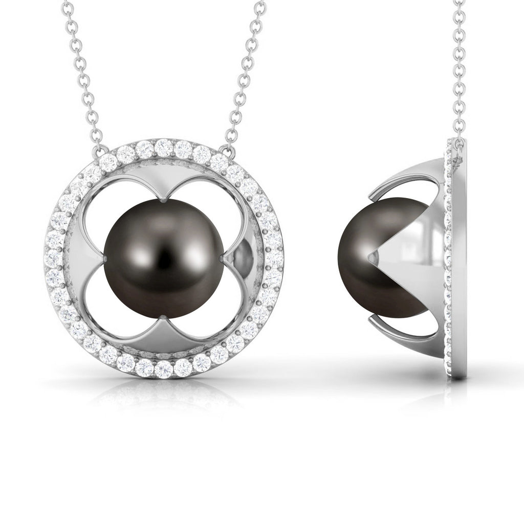 8.50 CT Solitaire Tahitian Pearl and Diamond Flower Necklace