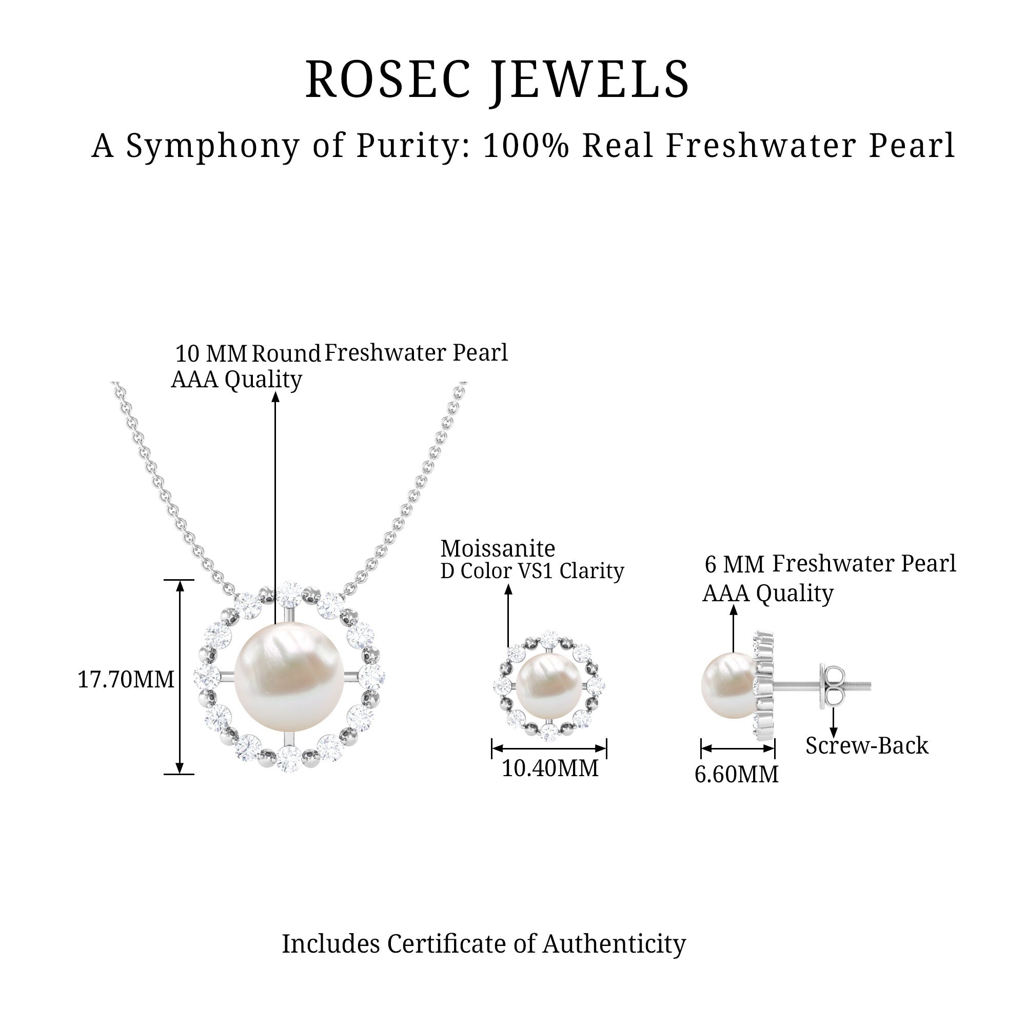 14 Carat Freshwater Pearl Halo Necklace and Earrings Set with Certificate