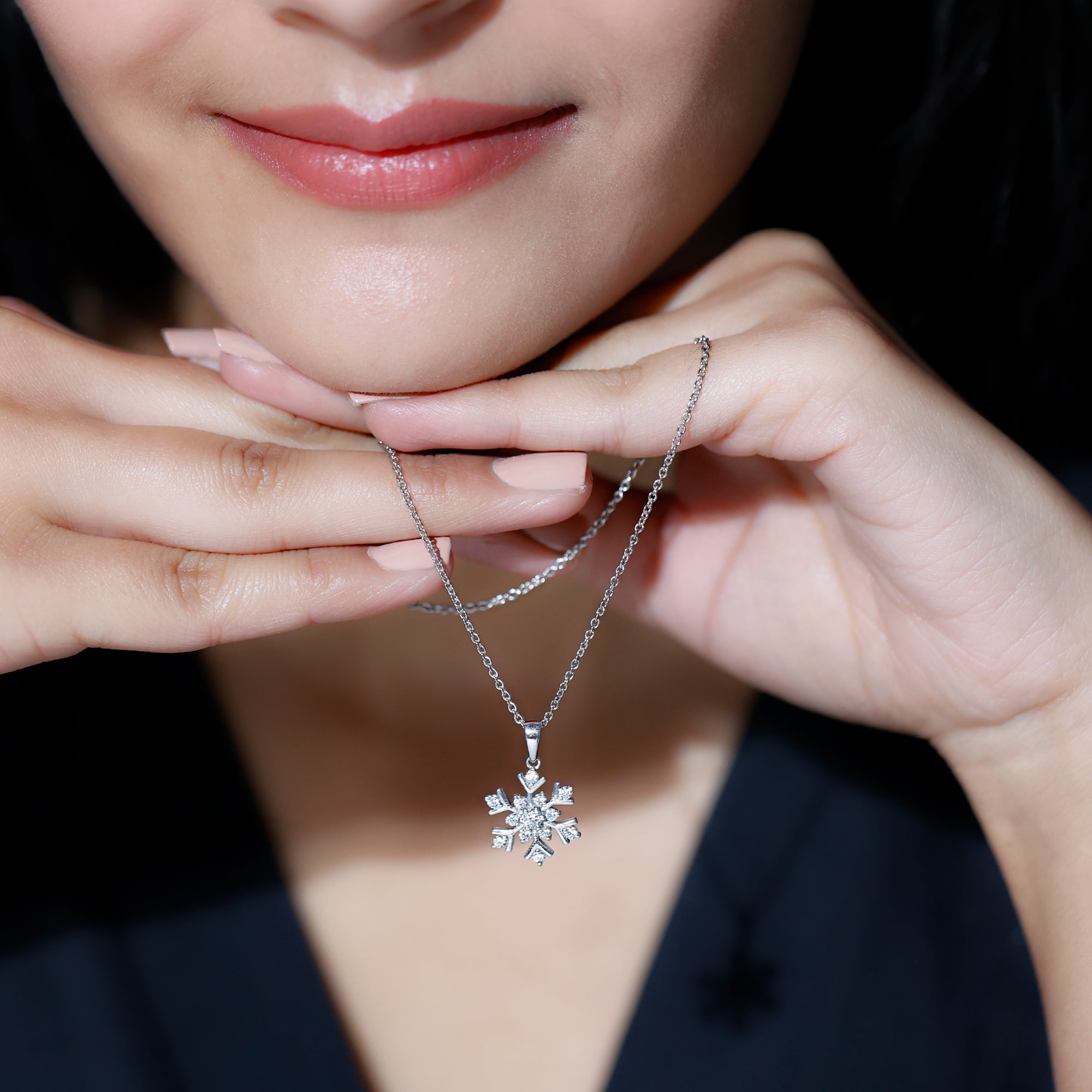 Certified Moissanite Snowflake Silver Pendant in 2 Prong Setting