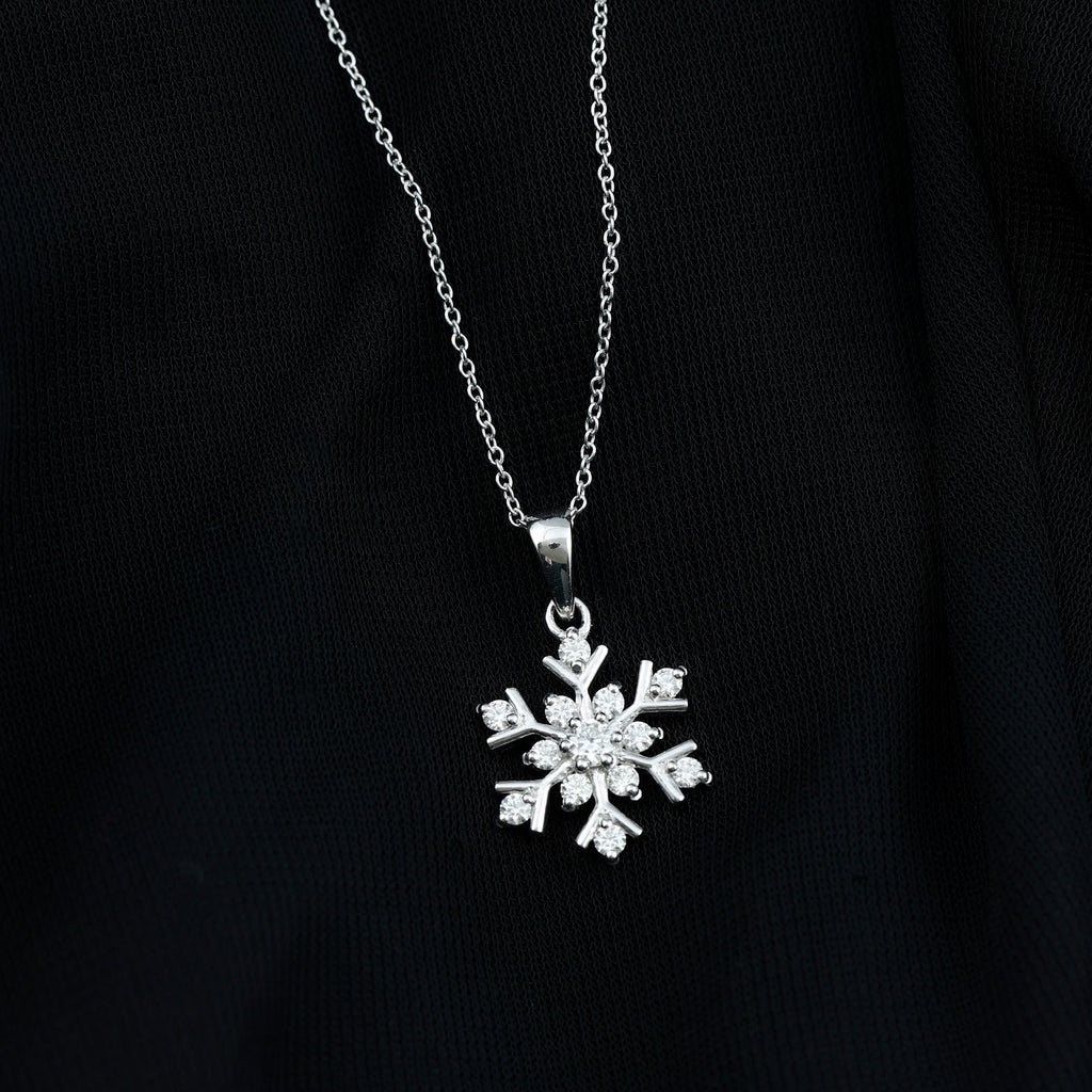 Certified Moissanite Snowflake Silver Pendant in 2 Prong Setting