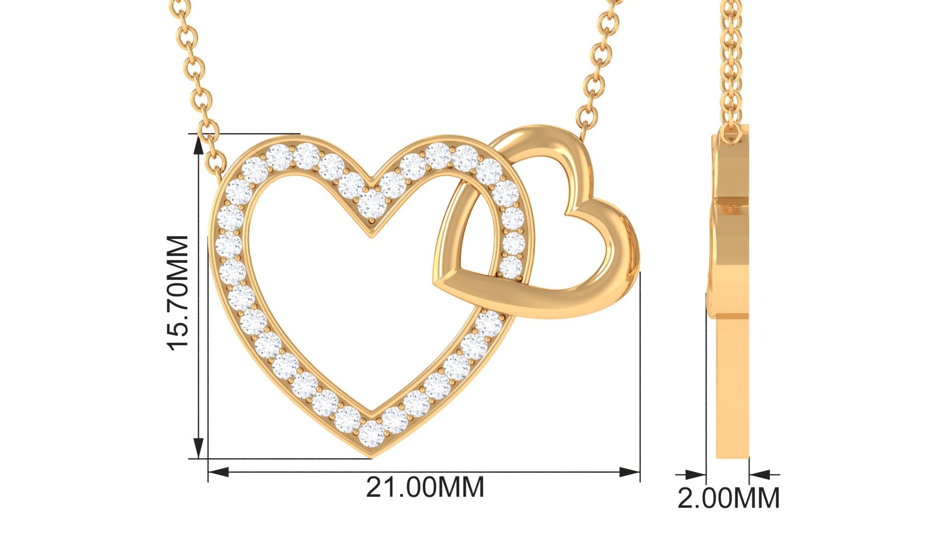 Certified Moissanite Double Heart Necklace for Women