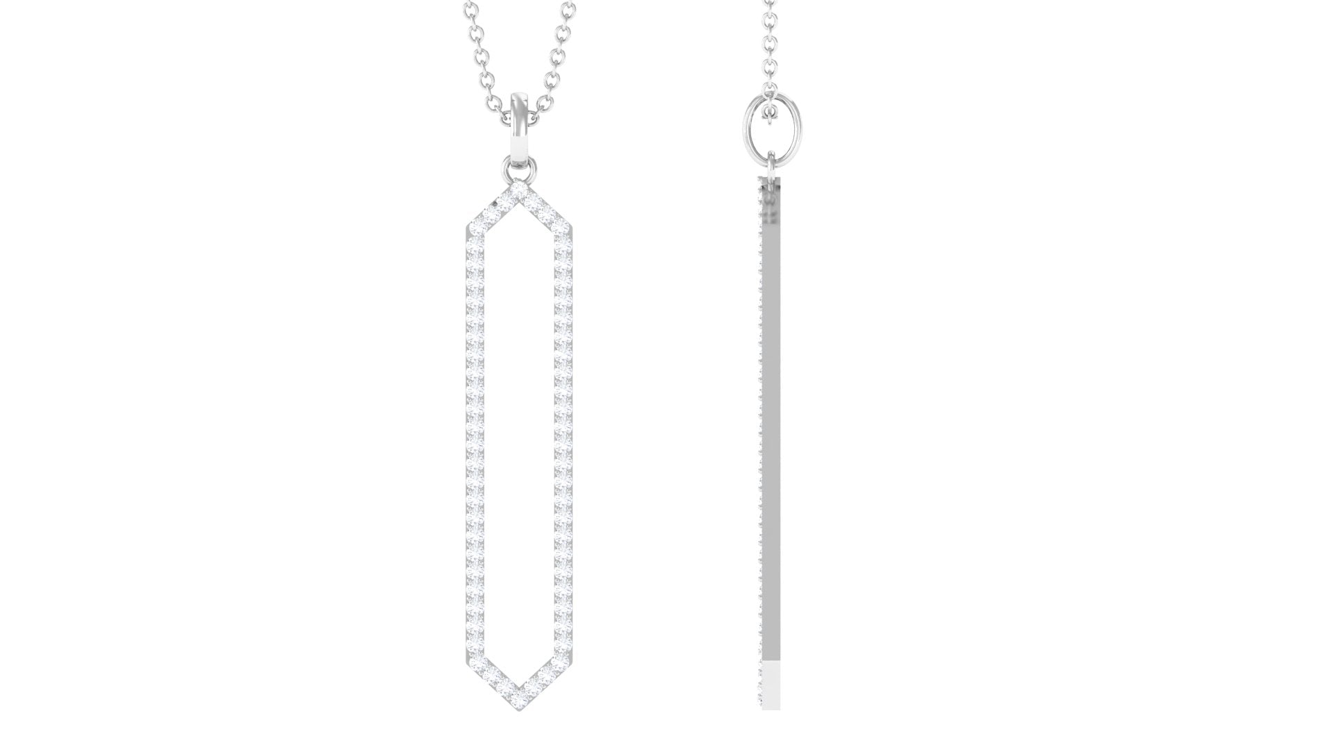 Elongated Hexagonal Moissanite Pendant Necklace with Certificate