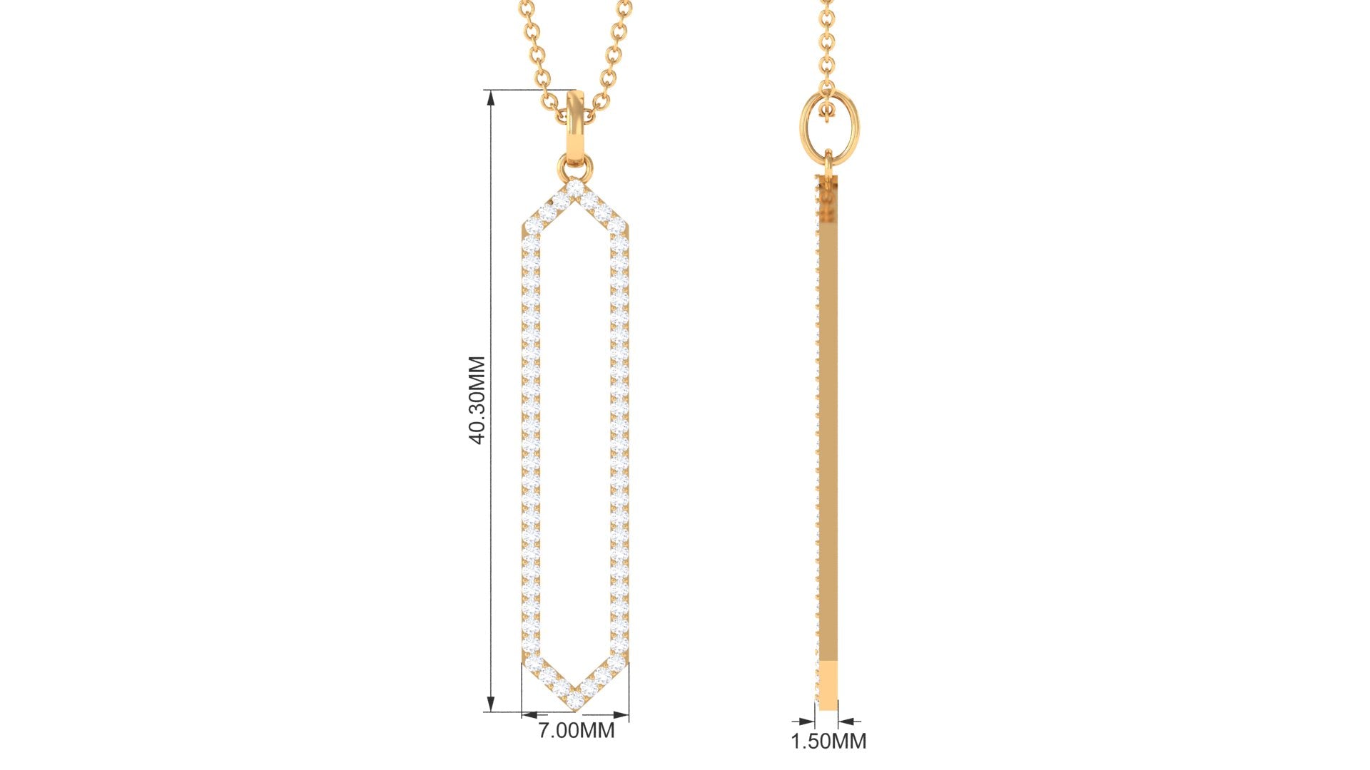 Elongated Hexagonal Moissanite Pendant Necklace with Certificate