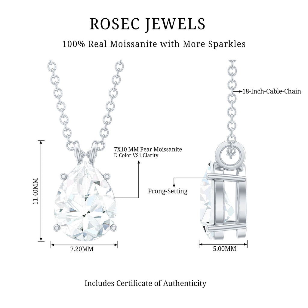 2 Carat Solitaire Moissanite Teardrop Pendant Necklace