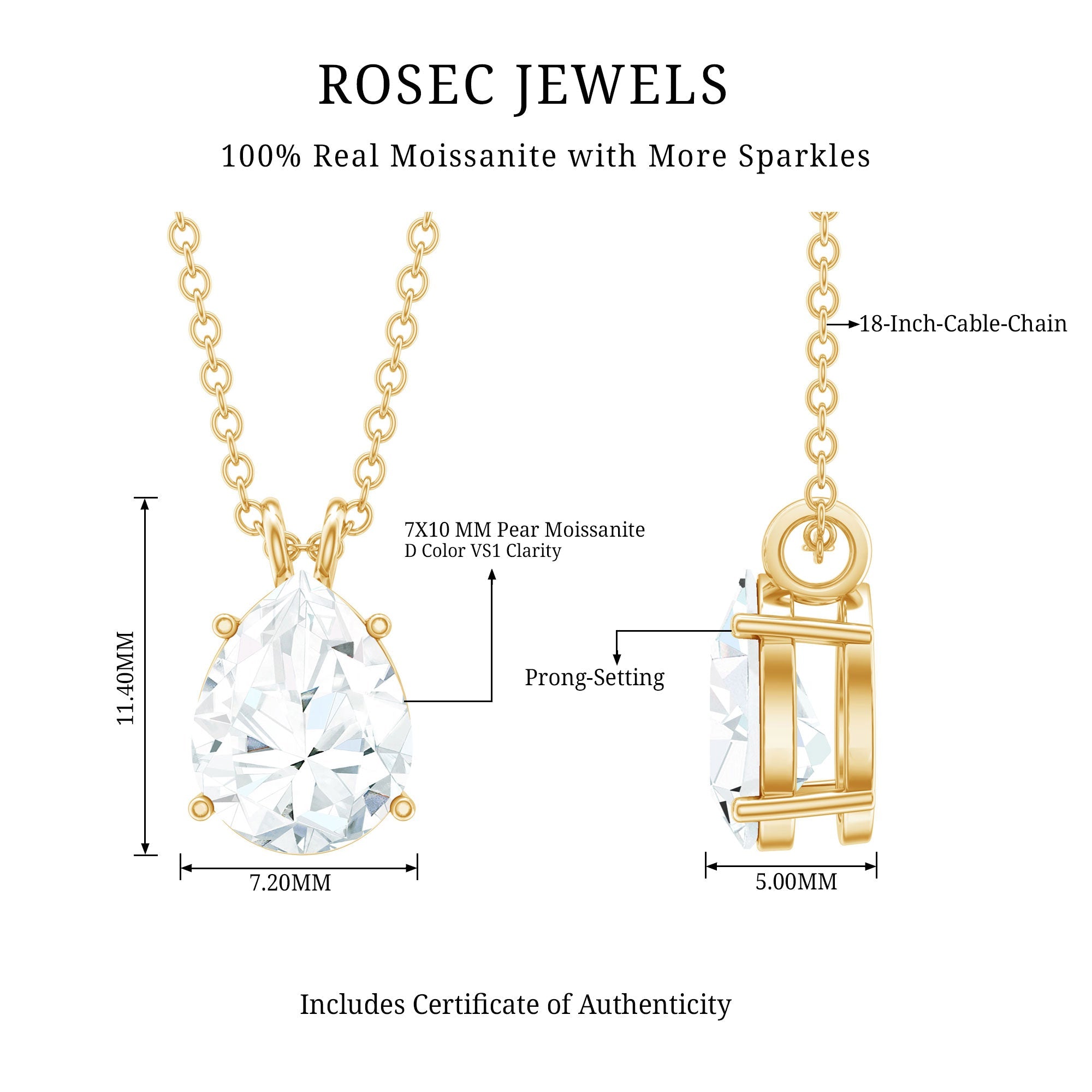 2 Carat Solitaire Moissanite Teardrop Pendant Necklace