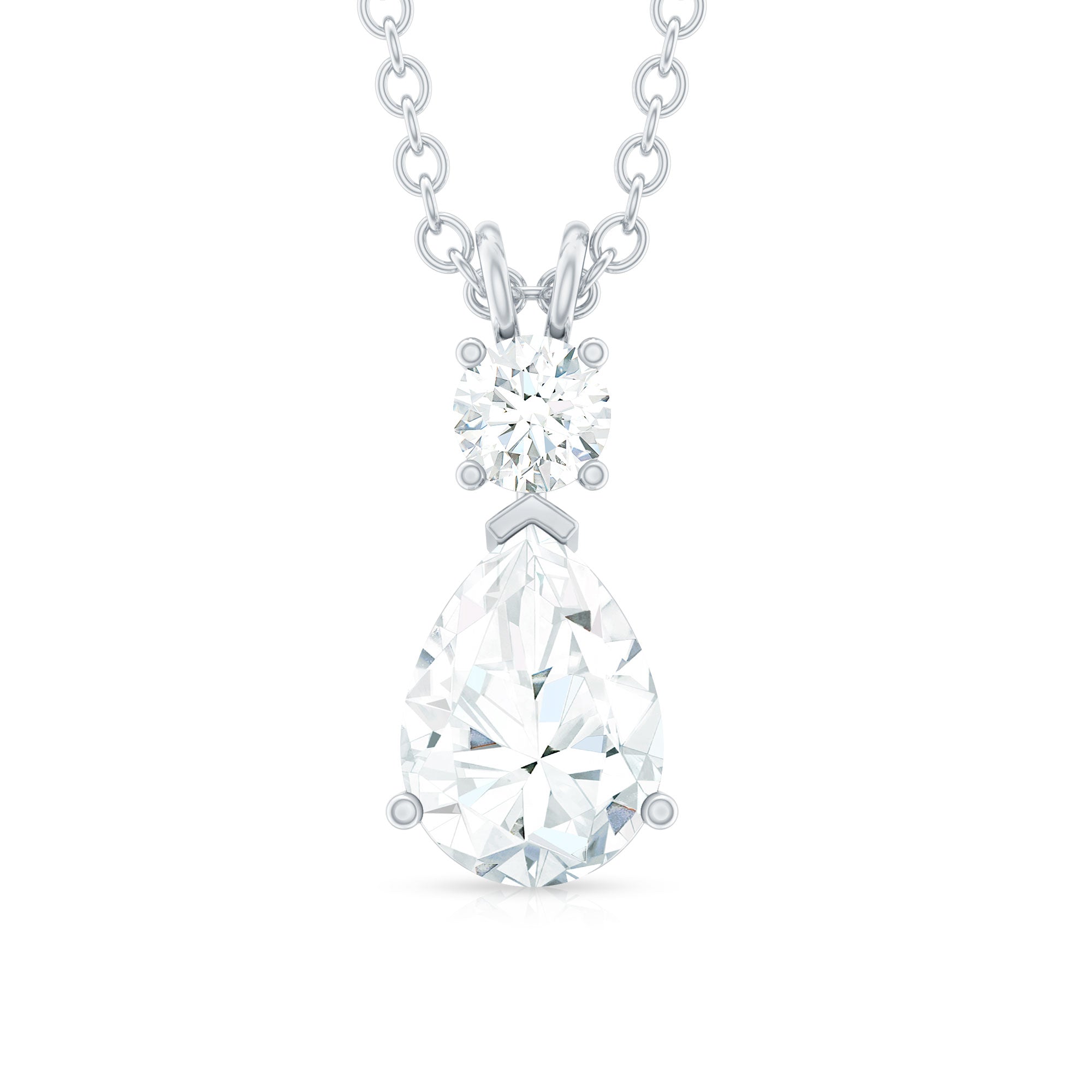Certified Round and Pear Shaped Moissanite Two Stone Pendant
