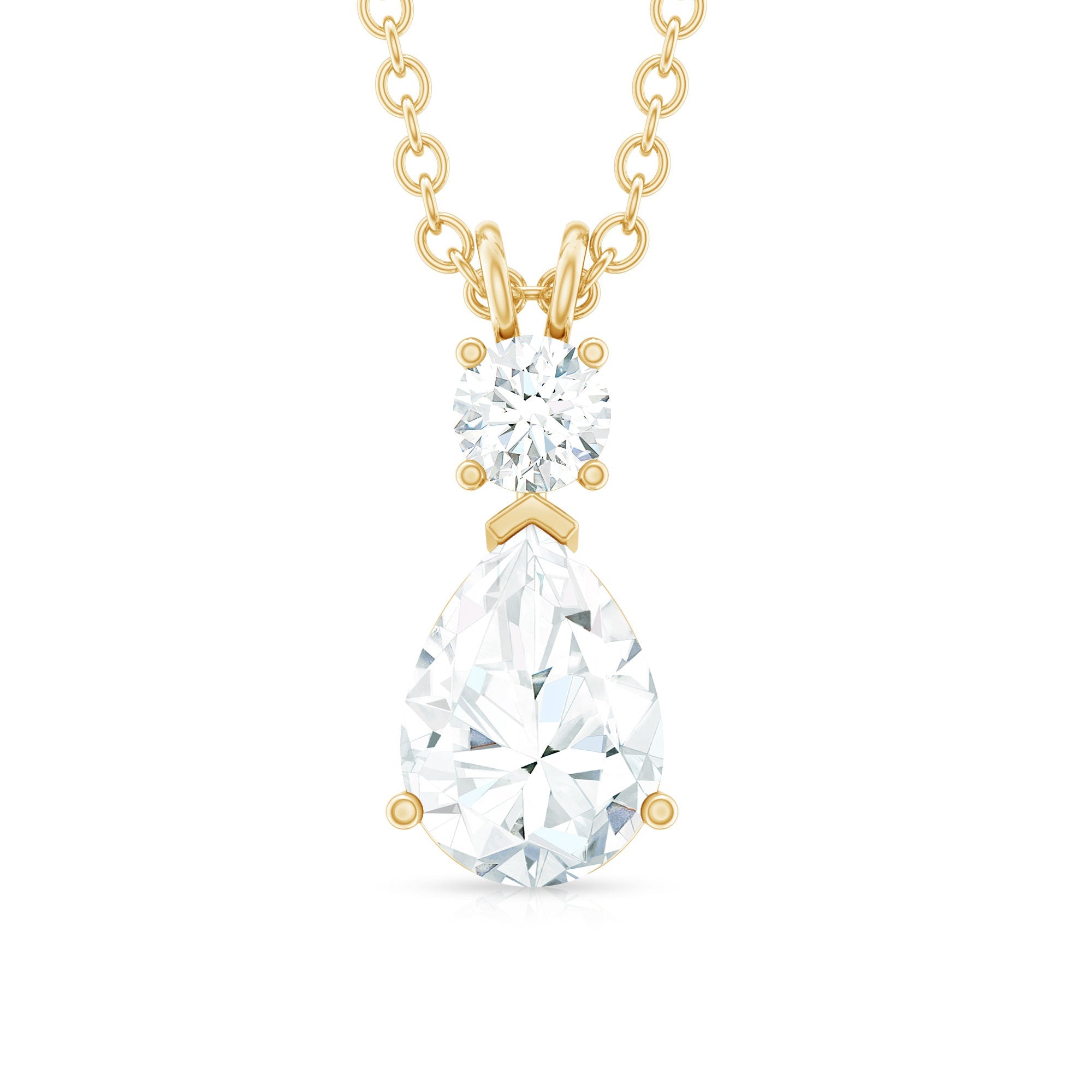 Certified Round and Pear Shaped Moissanite Two Stone Pendant