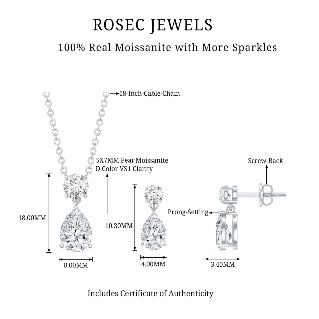 2.5 CT Moissanite Teardrop Two Stone Jewelry Set