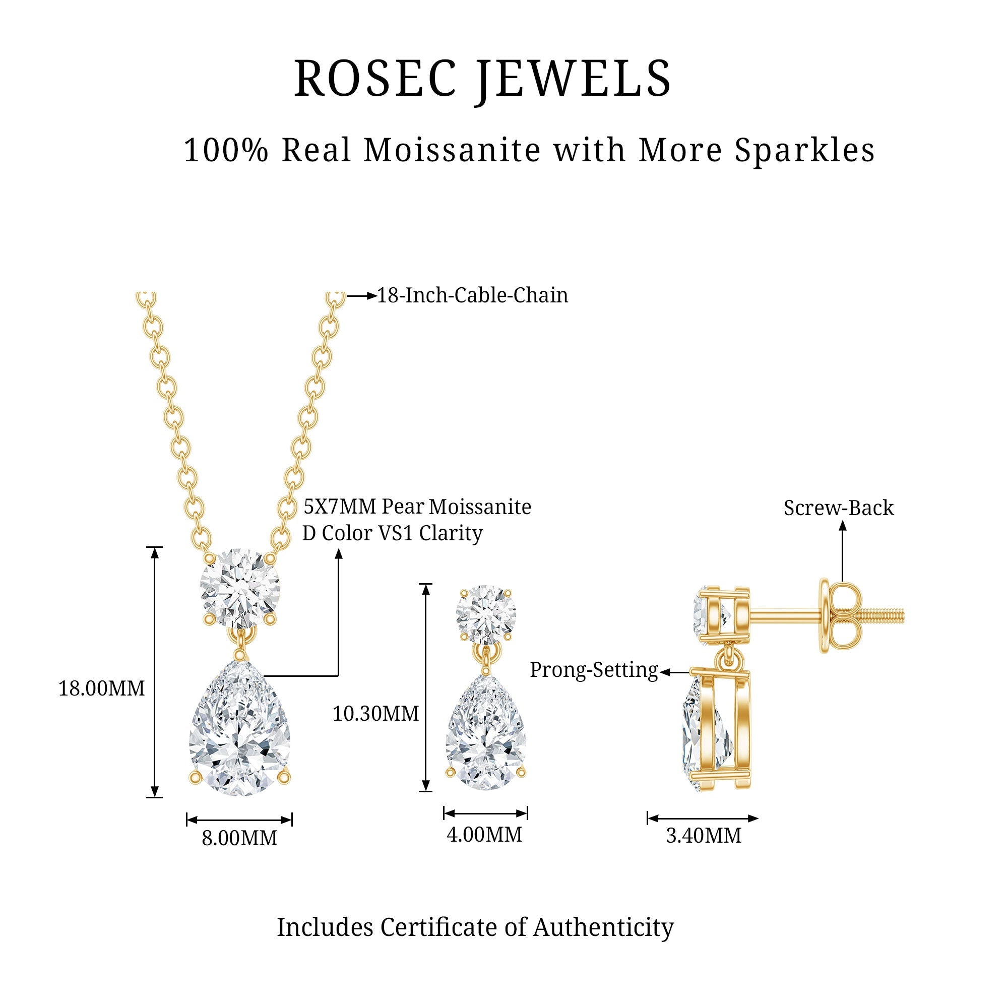2.5 CT Moissanite Teardrop Two Stone Jewelry Set