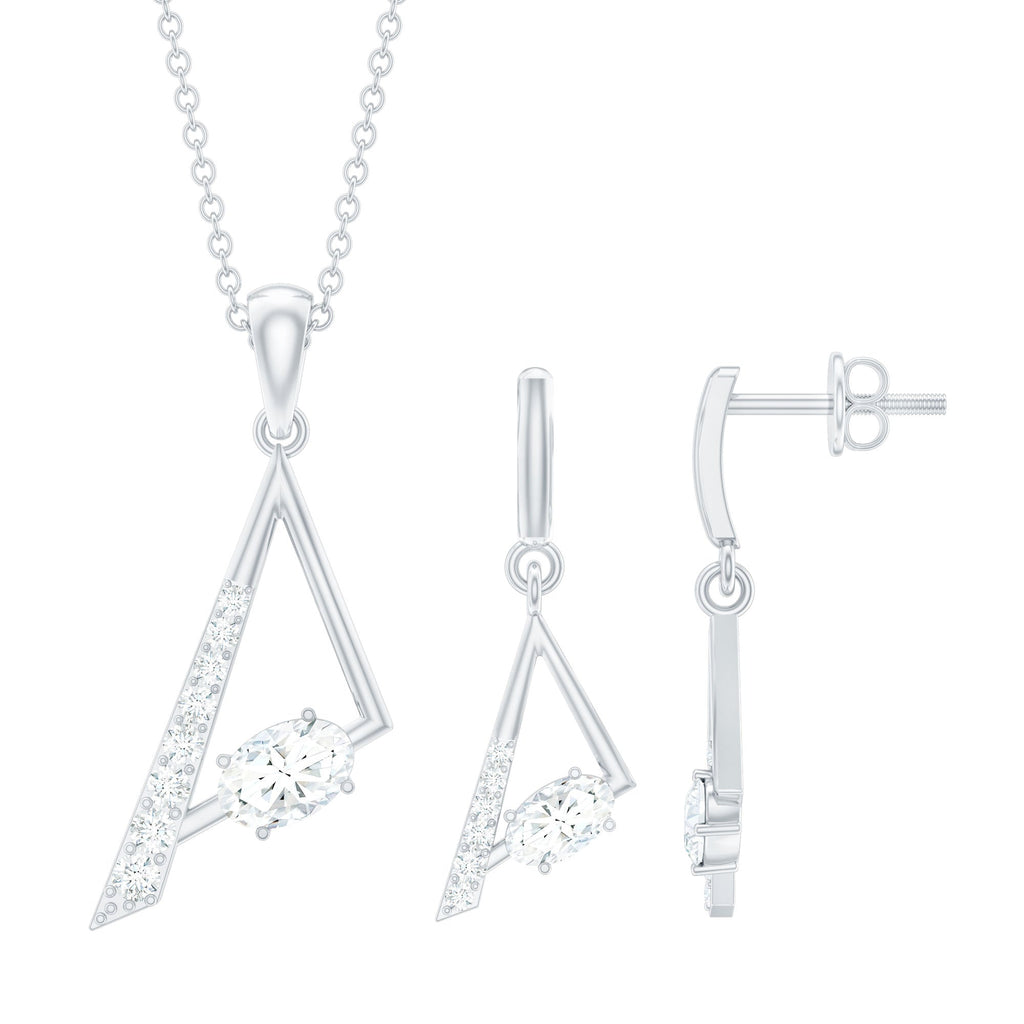 Certified Moissanite Triangle Necklace With Earrings