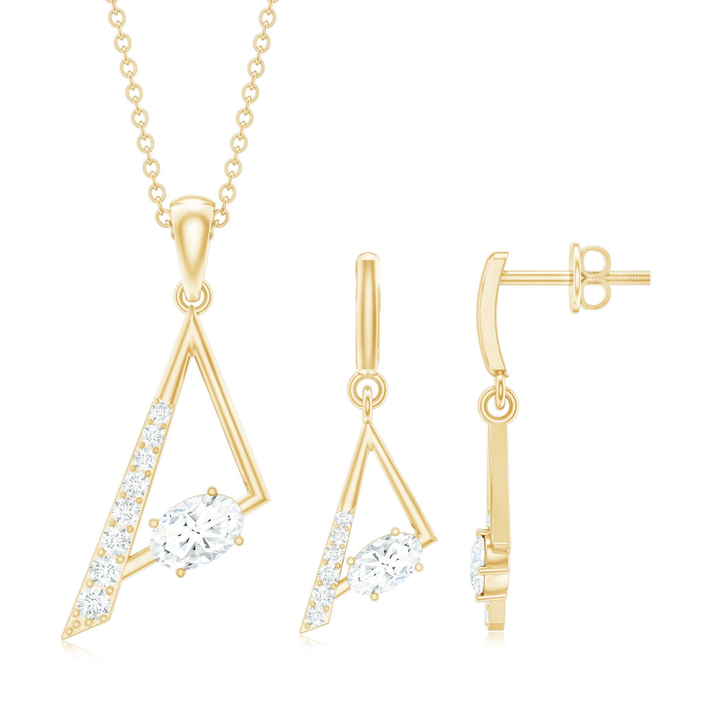 Certified Moissanite Triangle Necklace With Earrings