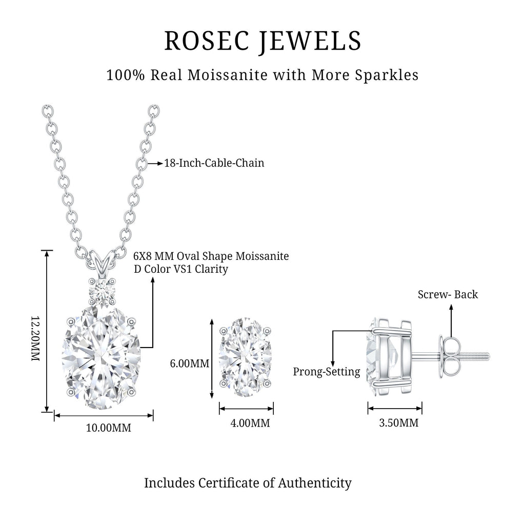 Certified 2 Carat Moissanite Oval Necklace and Earrings Set