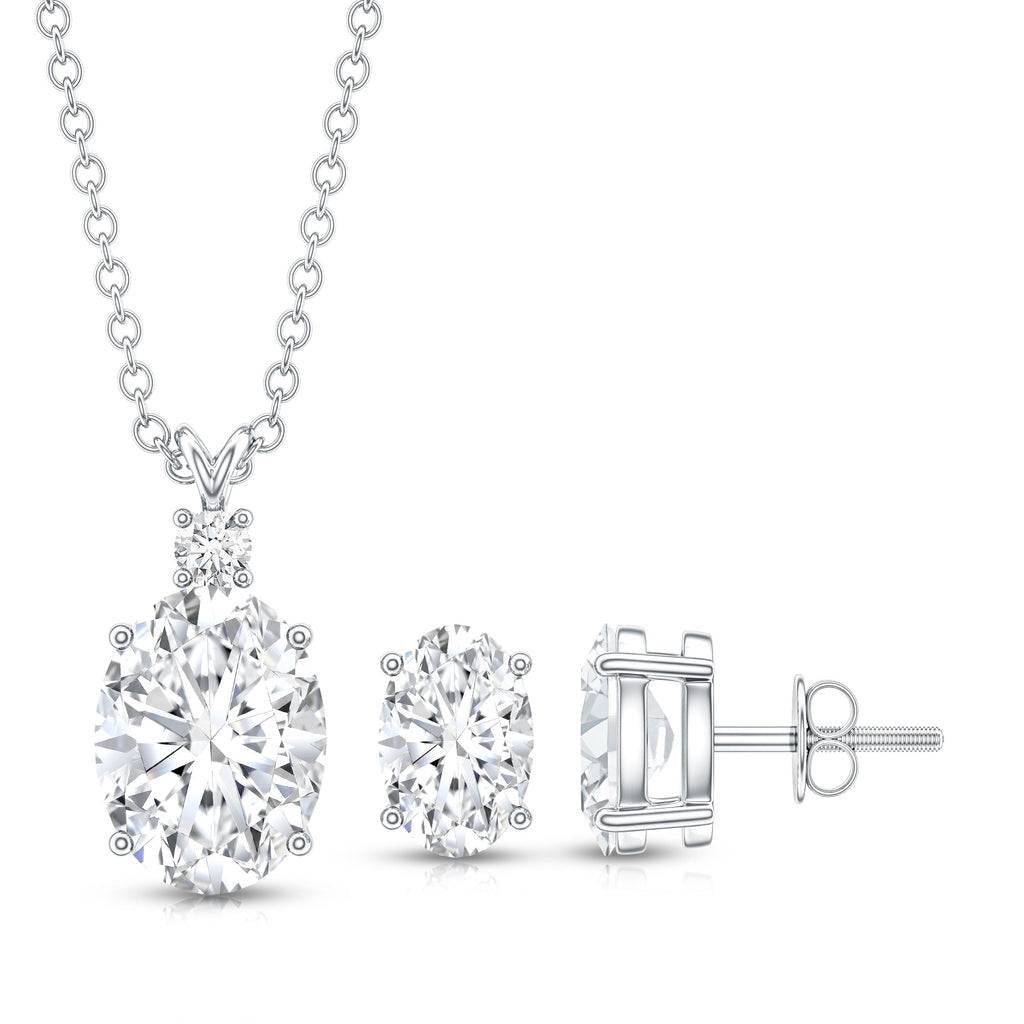 Certified 2 Carat Moissanite Oval Necklace and Earrings Set
