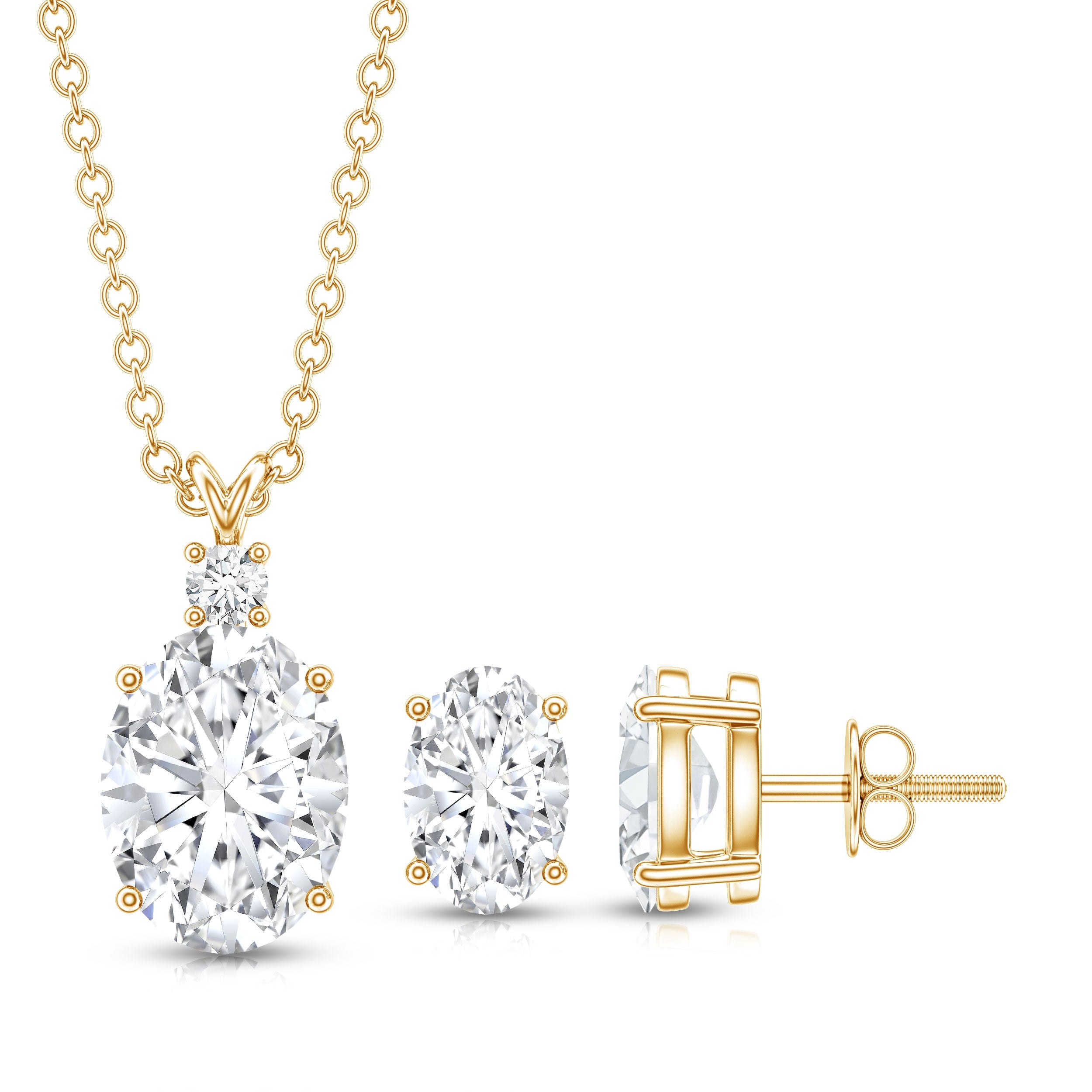 Certified 2 Carat Moissanite Oval Necklace and Earrings Set