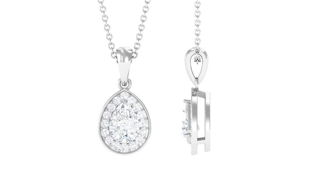 Moissanite Teardrop Halo Pendant Necklace