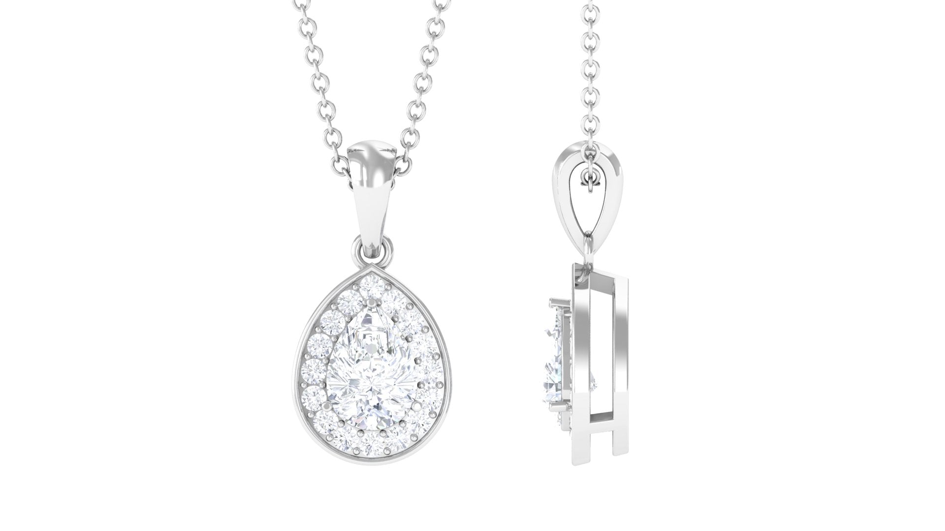 Moissanite Teardrop Halo Pendant Necklace