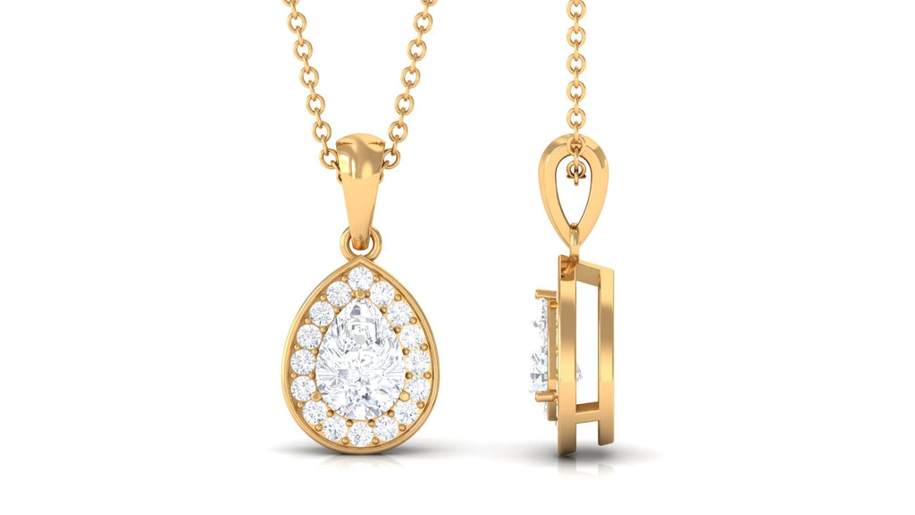 Moissanite Teardrop Halo Pendant Necklace