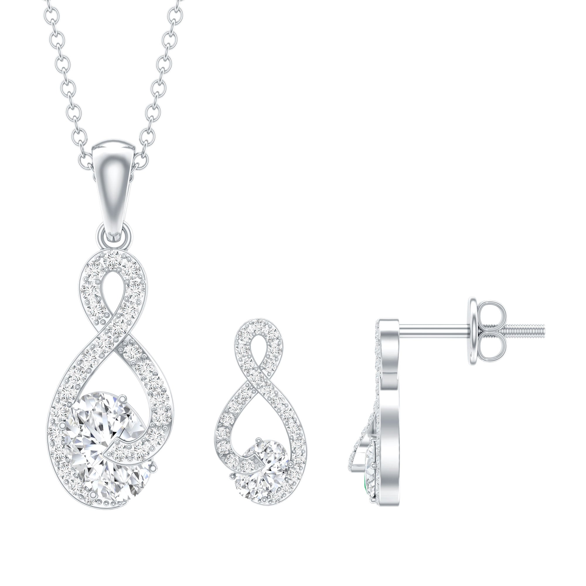 Certified 2 Carat Moissanite Infinity Necklace and Earring Set