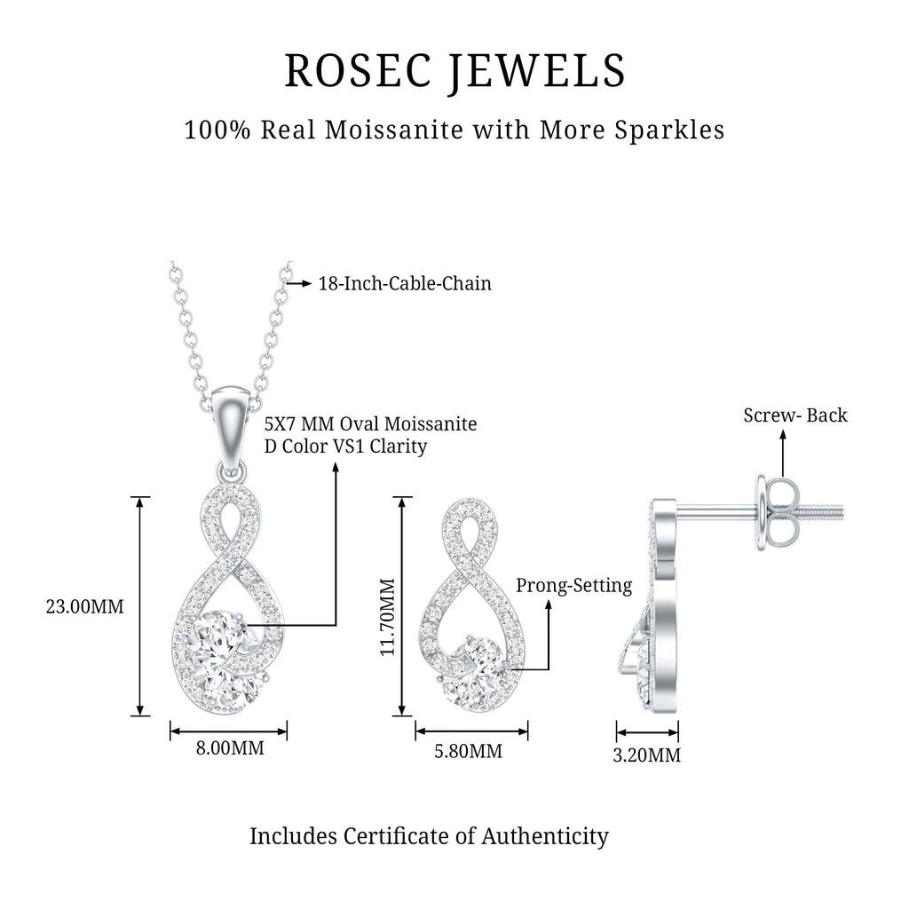 Certified 2 Carat Moissanite Infinity Necklace and Earring Set
