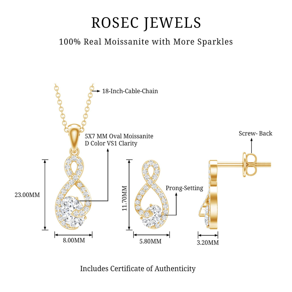 Certified 2 Carat Moissanite Infinity Necklace and Earring Set
