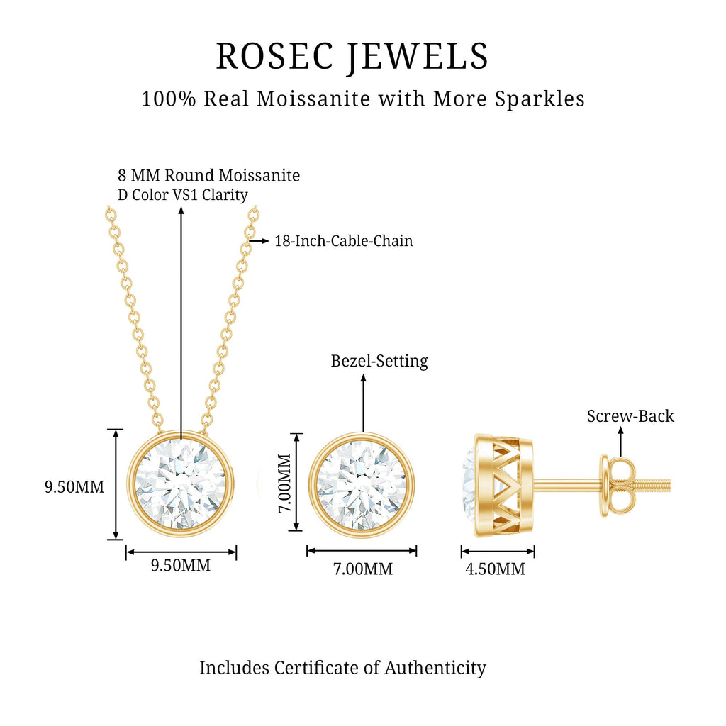 4 CT Simple Moissanite Solitaire Jewelry Set in Bezel Setting