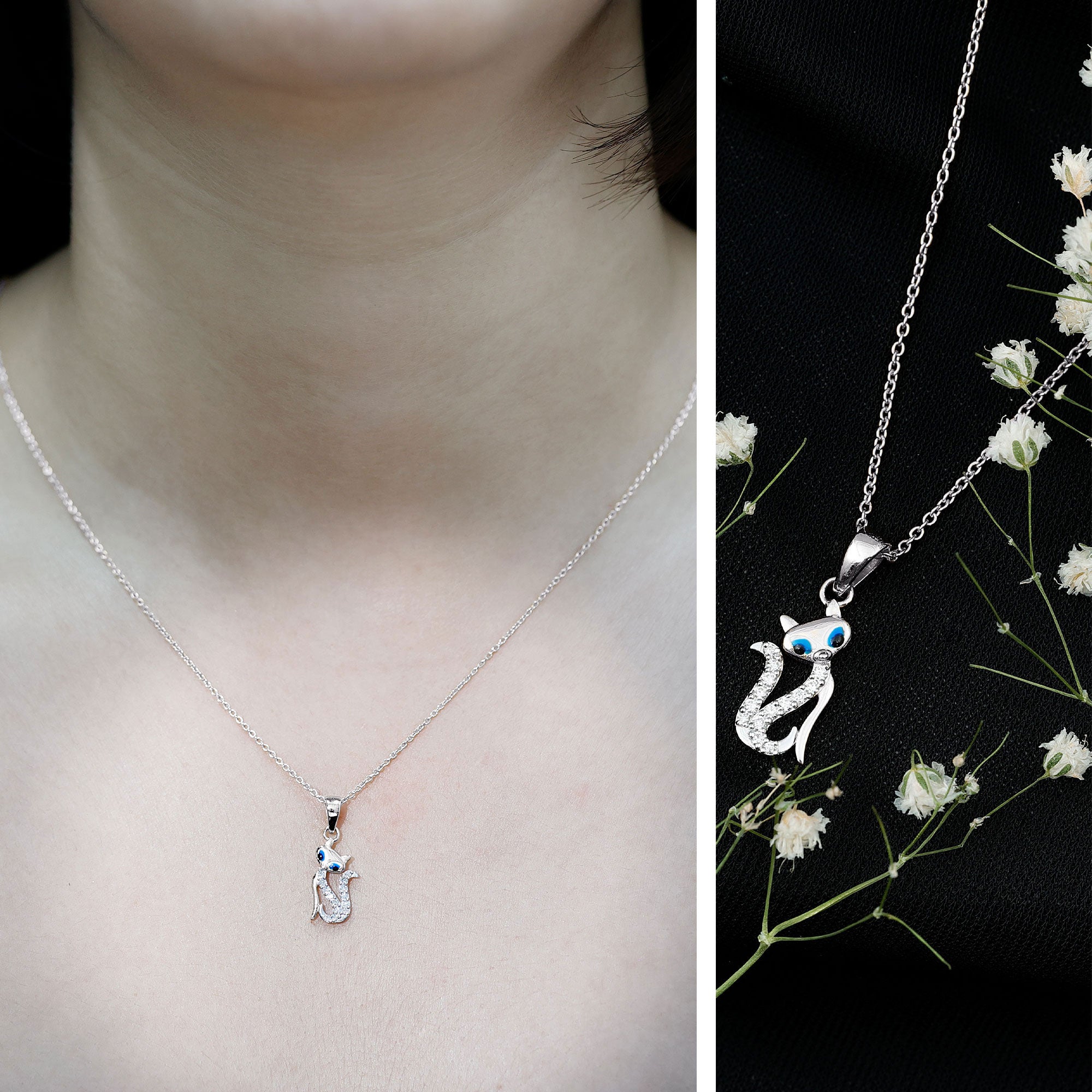 Certified Moissanite Cat Pendant Necklace