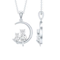 Certified Moissanite Cat on Moon Pendant