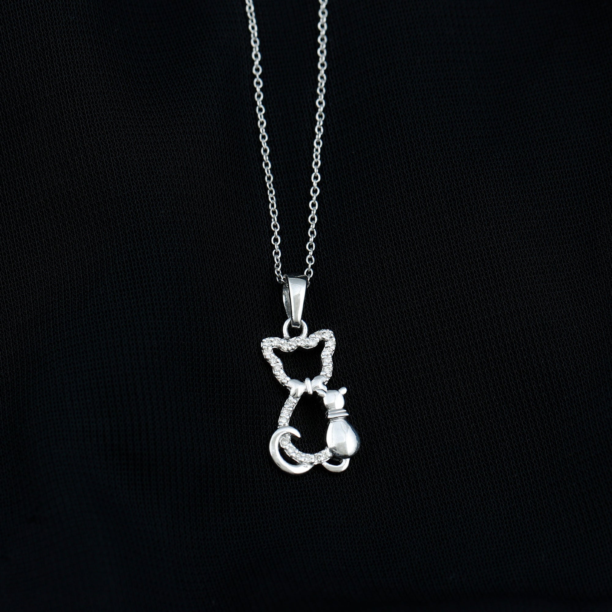 Certified Moissanite and Cat Pendant