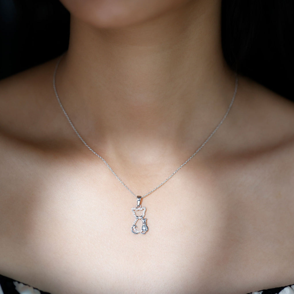 Certified Moissanite and Cat Pendant