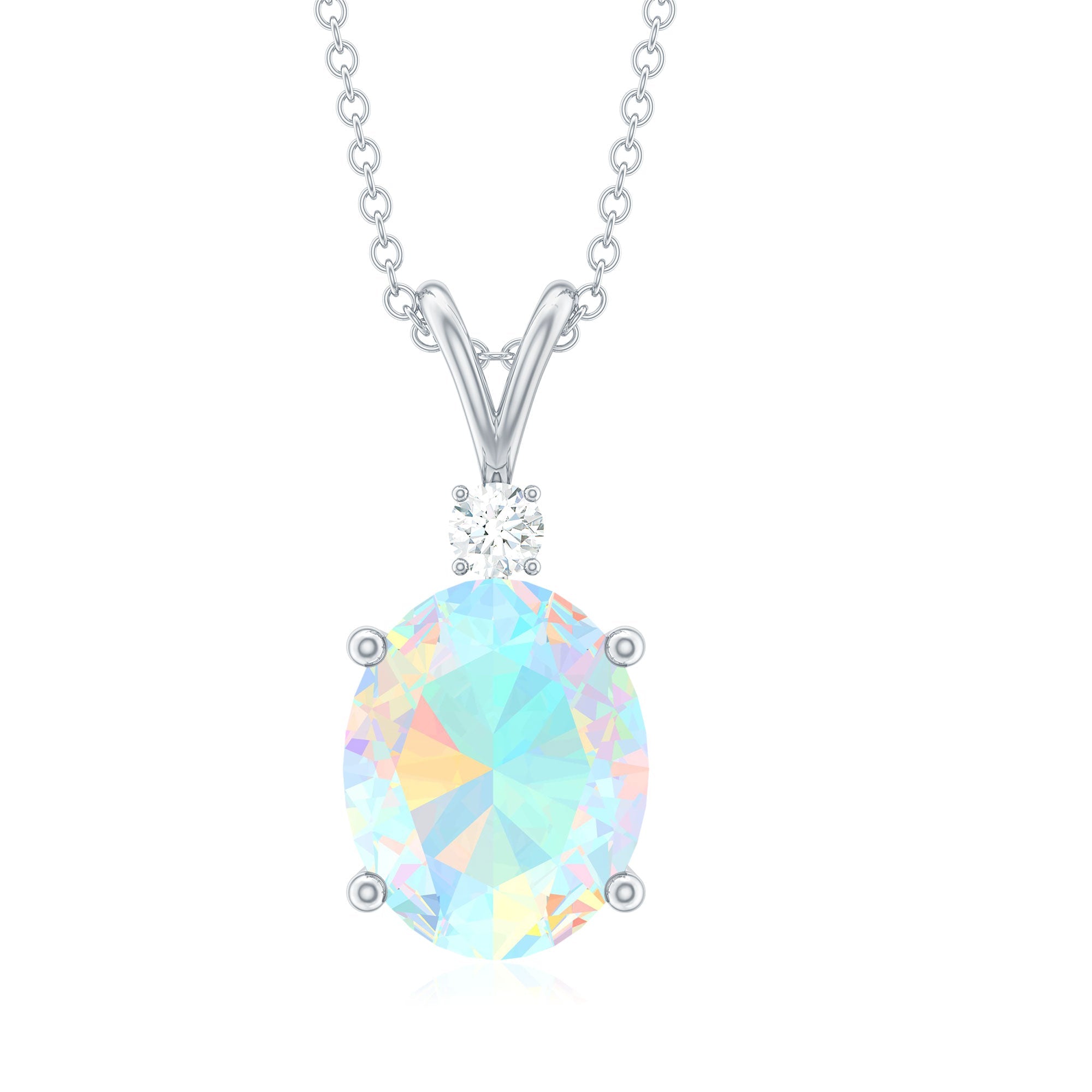 Genuine 1 Carat Opalescent Pendant Necklace with Diamond