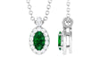 Created Emerald Oval Pendant Necklace with Diamond