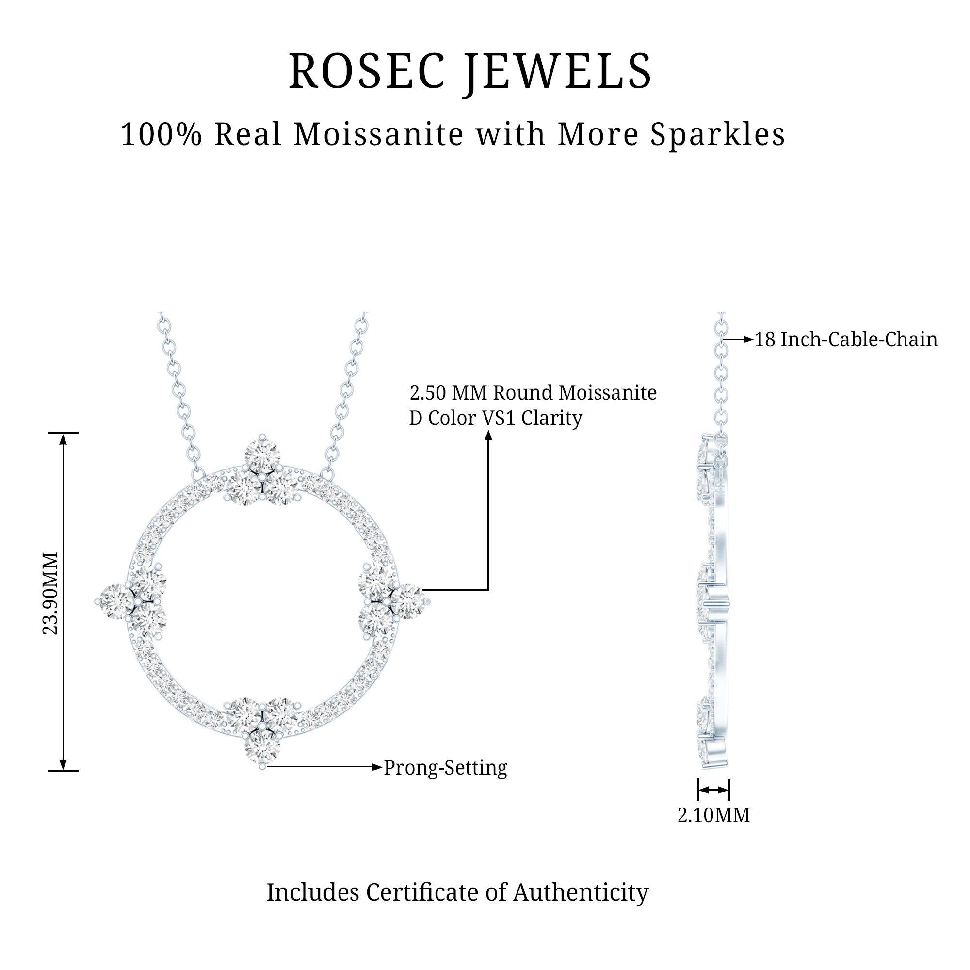 Certified Moissanite Eternity Promise Necklace in 14K Gold Plated Silver