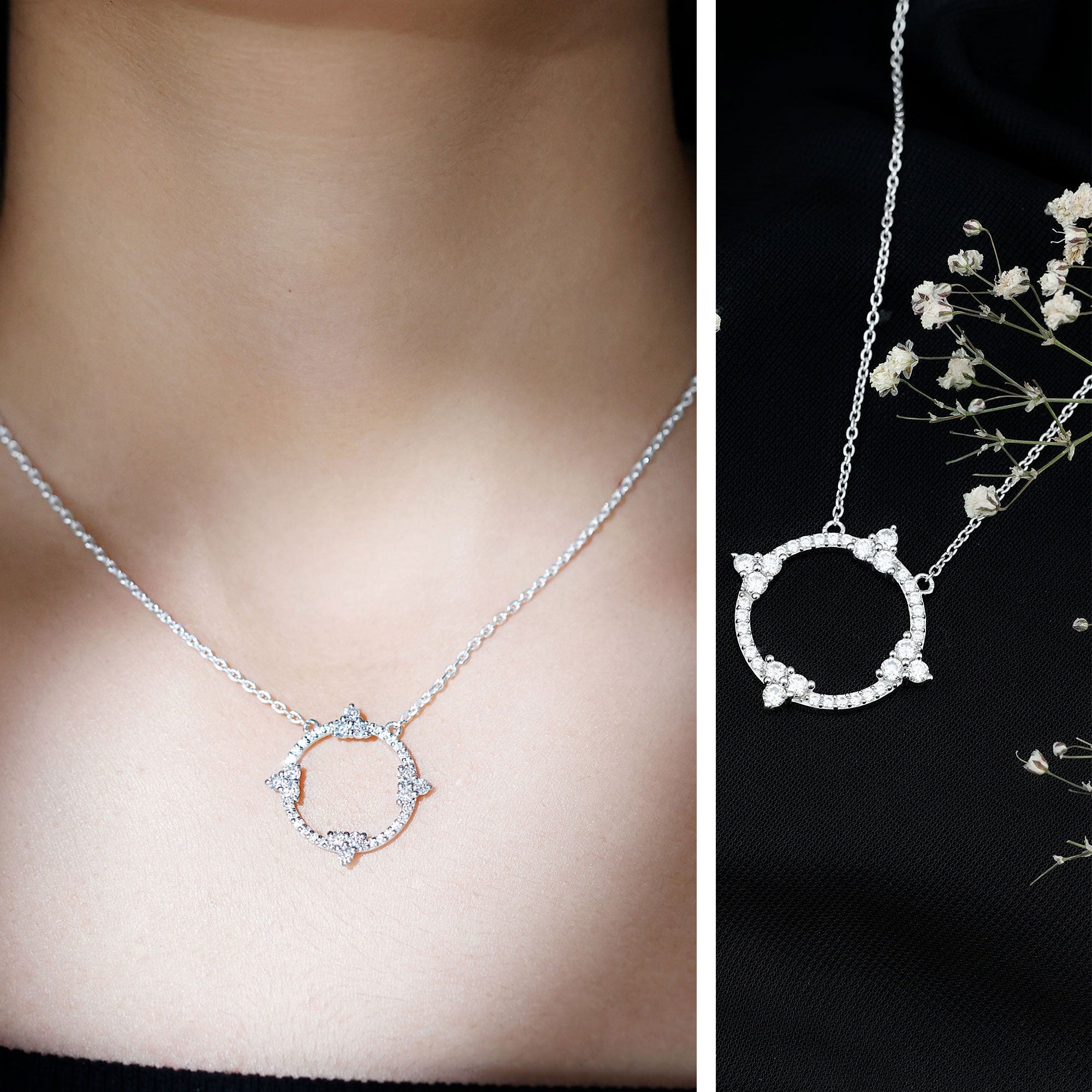 Certified Moissanite Eternity Promise Necklace in 14K Gold Plated Silver