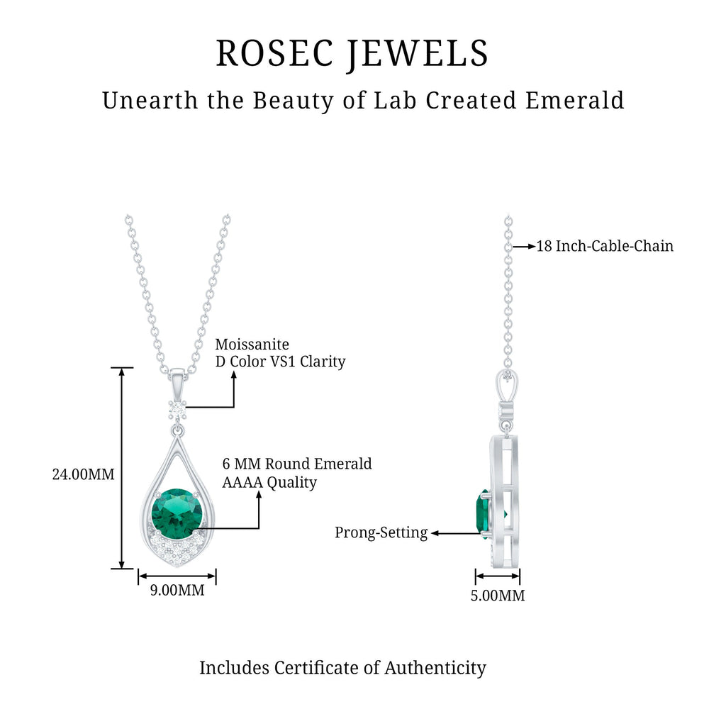Lab Grown Emerald Moissanite Teardrop Necklace with Silver Chain