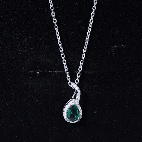 0.7 Carat Lab Grown Emerald and Moissanite Teardrop Necklace with Chain