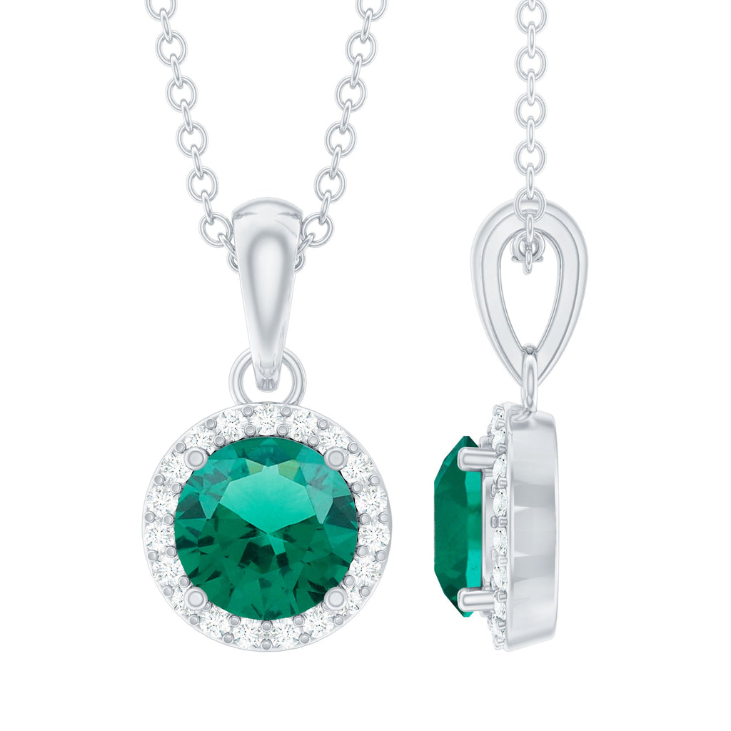 0.8 Carat Lab Created Emerald and Moissanite Halo Necklace with Chain
