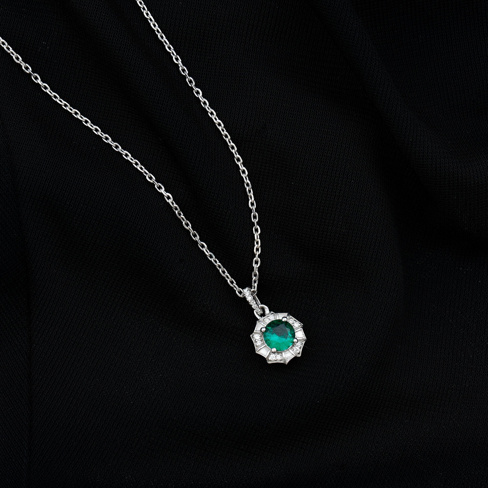 Lab Grown Emerald Moissanite Vintage Inspired Necklace with Chain