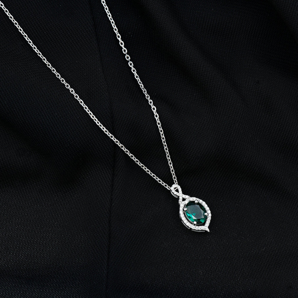 1.2 Carat Oval Cut Lab Grown Emerald Vintage Necklace in Silver