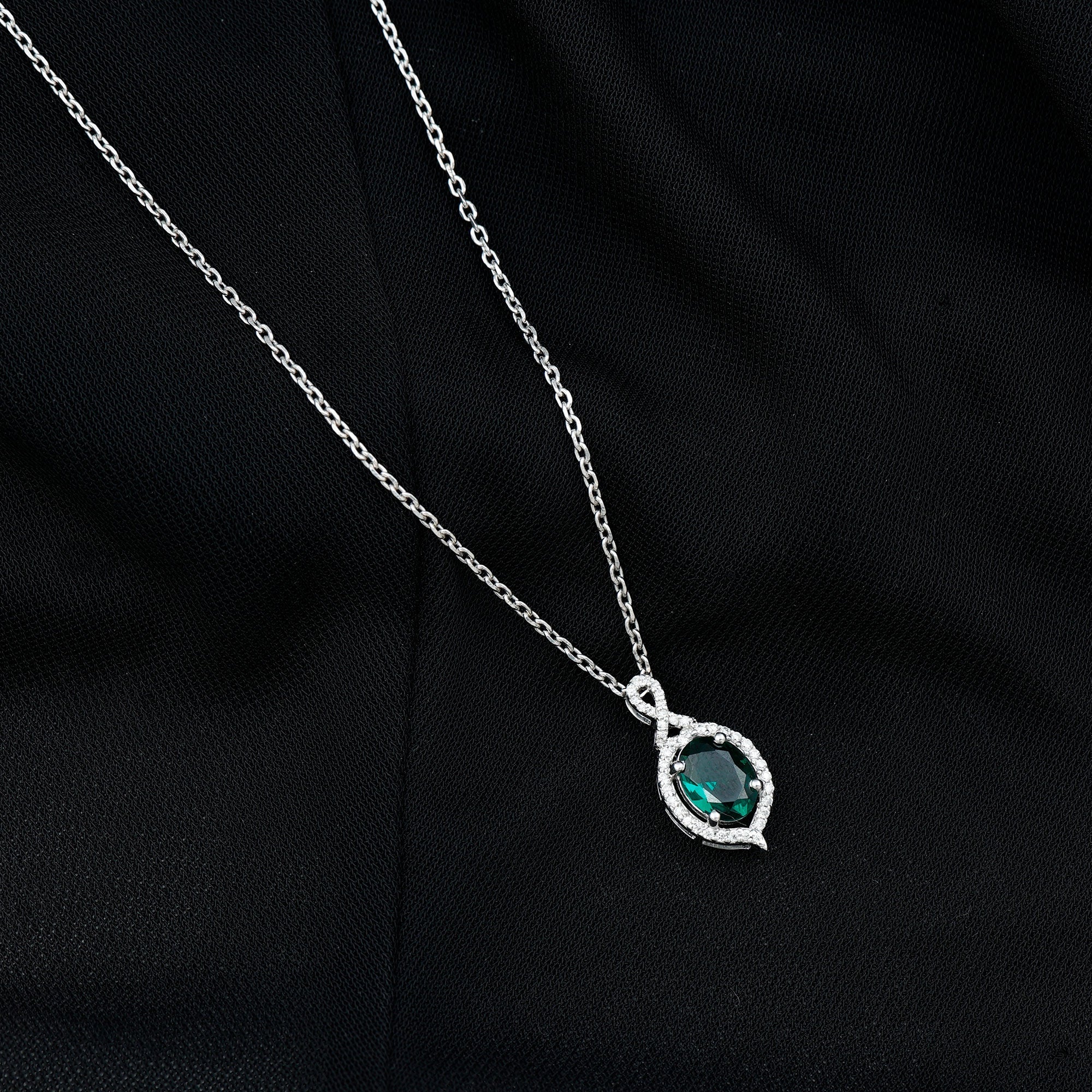 1.2 Carat Oval Cut Lab Grown Emerald Vintage Necklace in Silver