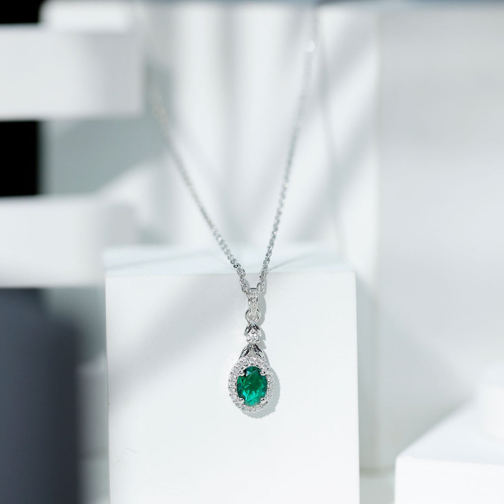 1.2 Carat Lab Grown Emerald Wedding Necklace with Silver Chain