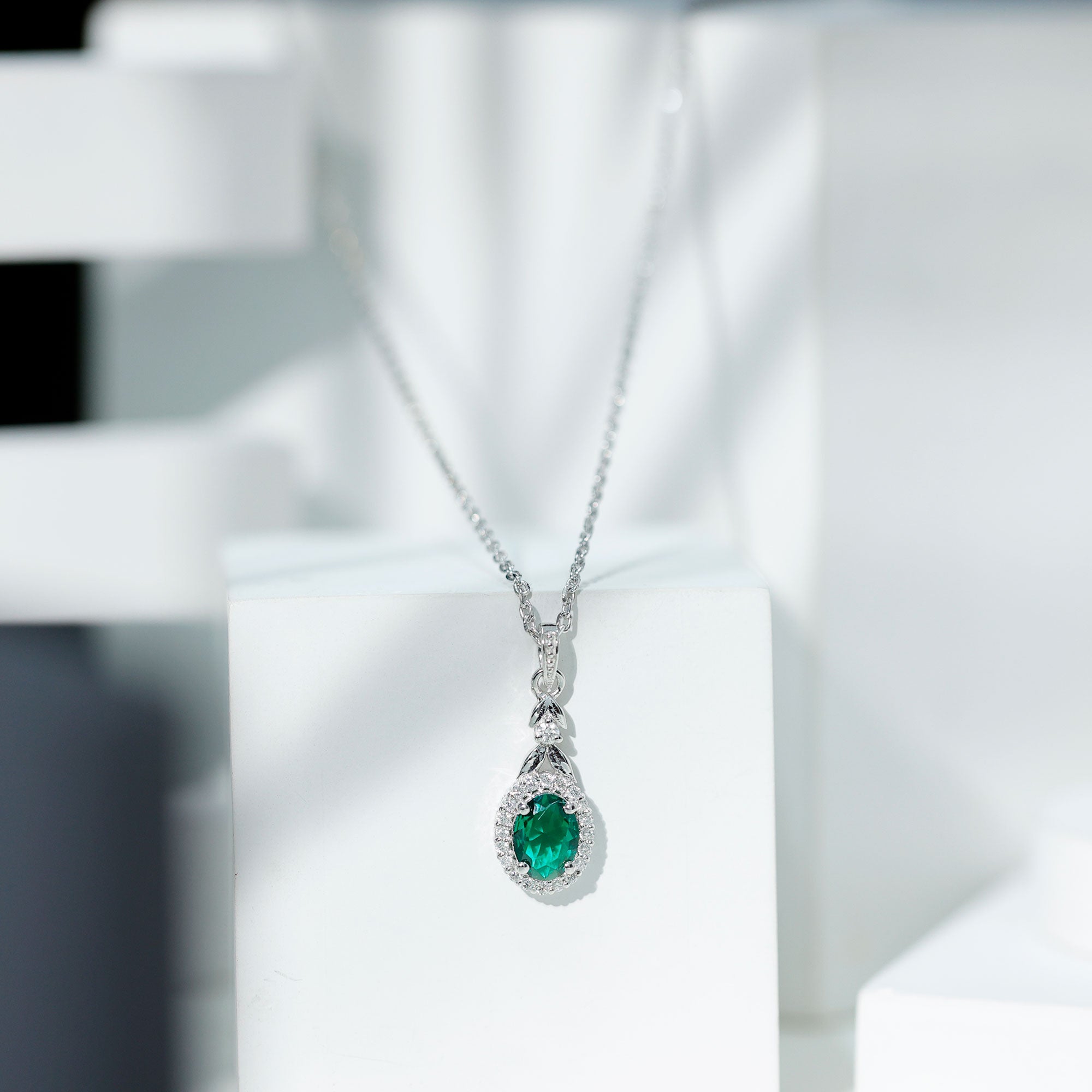 1.2 Carat Lab Grown Emerald Wedding Necklace with Silver Chain