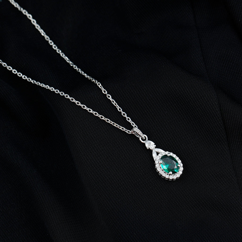 1.2 Carat Lab Grown Emerald Wedding Necklace with Silver Chain