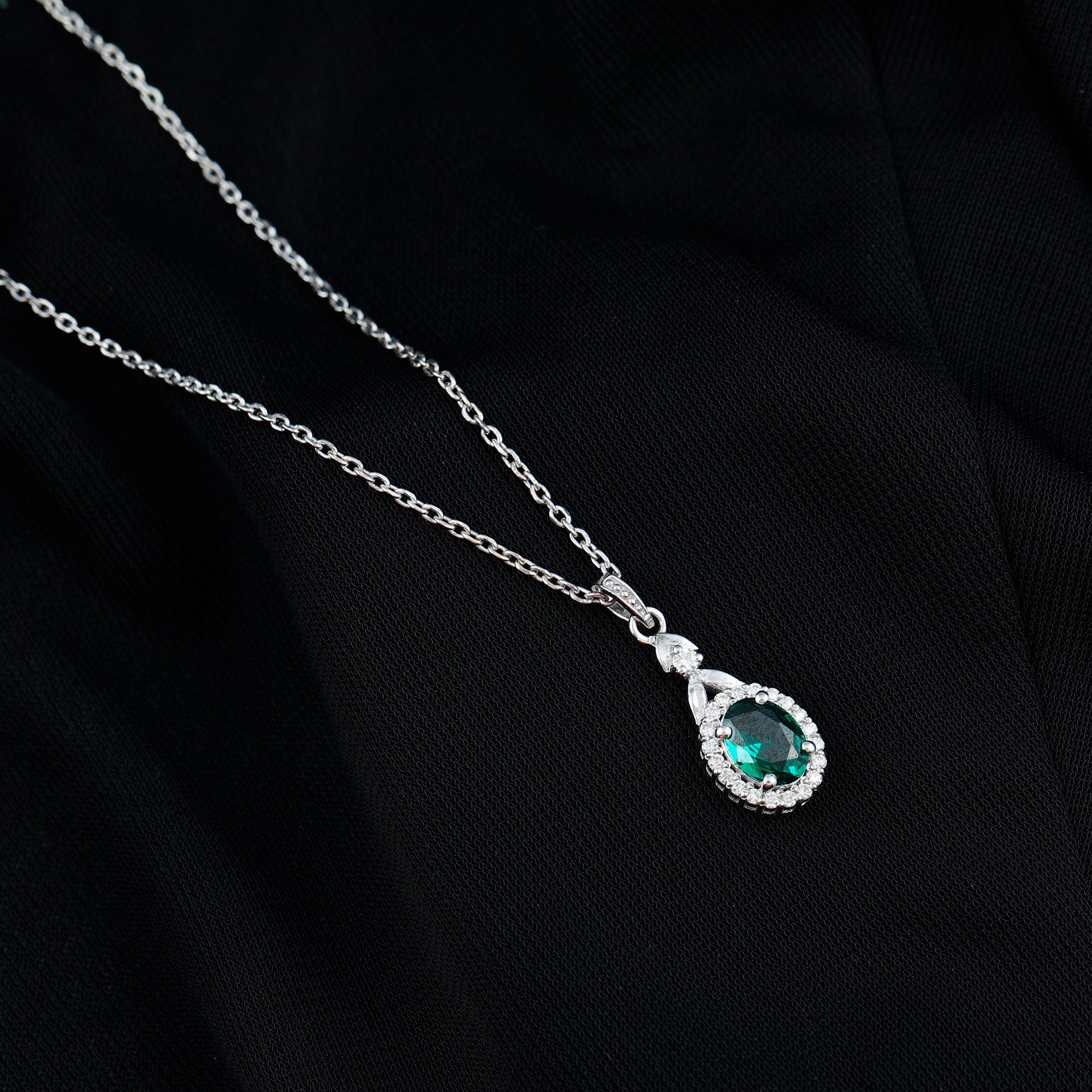 1.2 Carat Lab Grown Emerald Wedding Necklace with Silver Chain