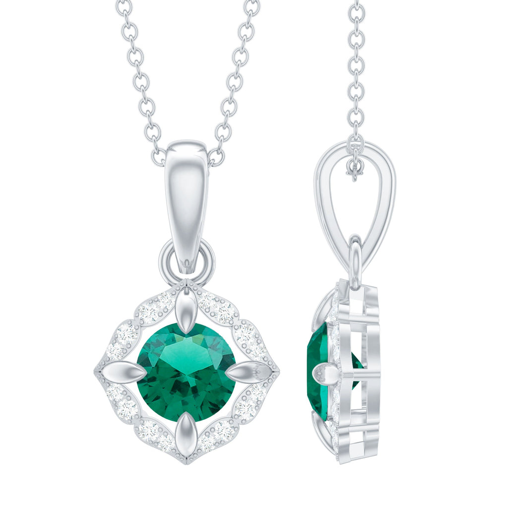 Certified Round Lab Emerald Designer Necklace with Certificate