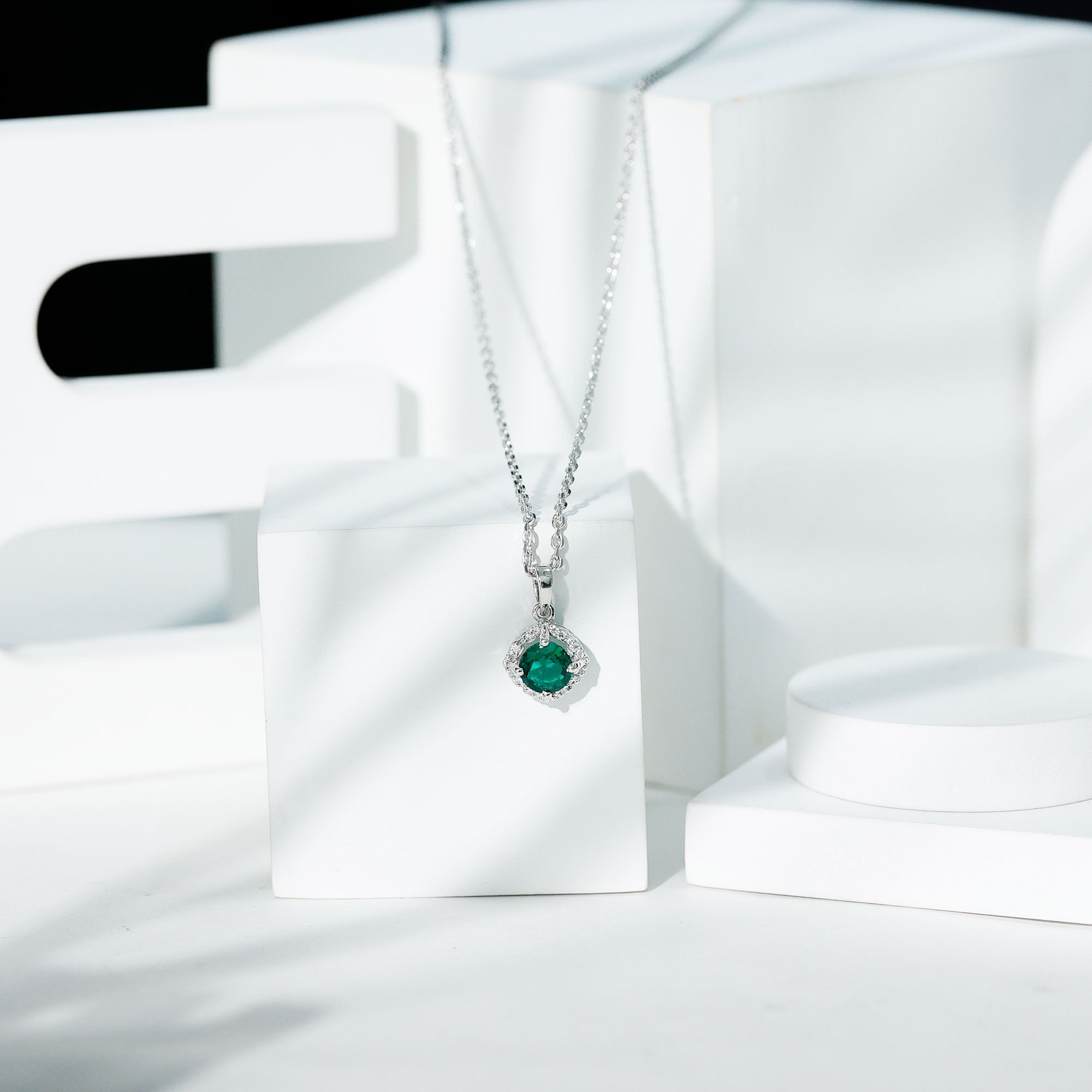 Certified Round Lab Emerald Designer Necklace with Certificate