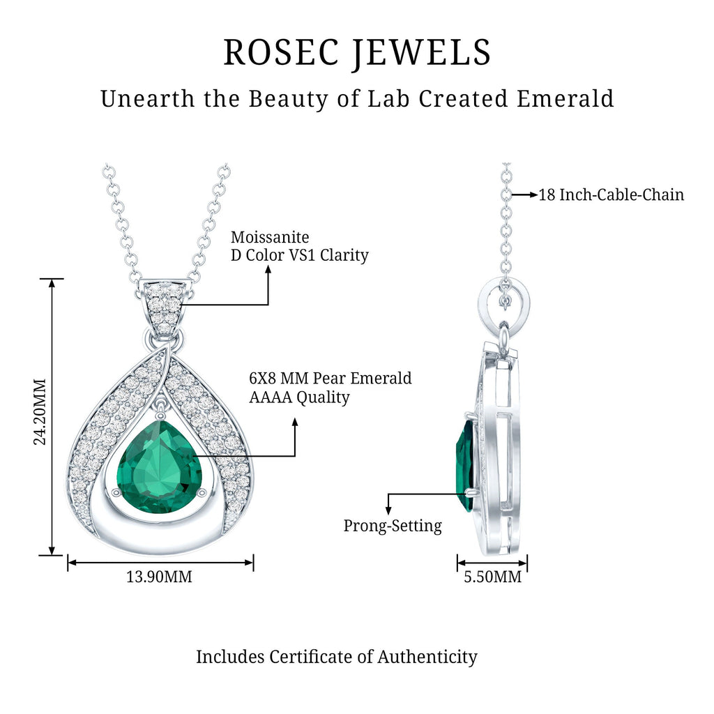 Lab Grown Emerald Bridal Drop Necklace with Silver Chain