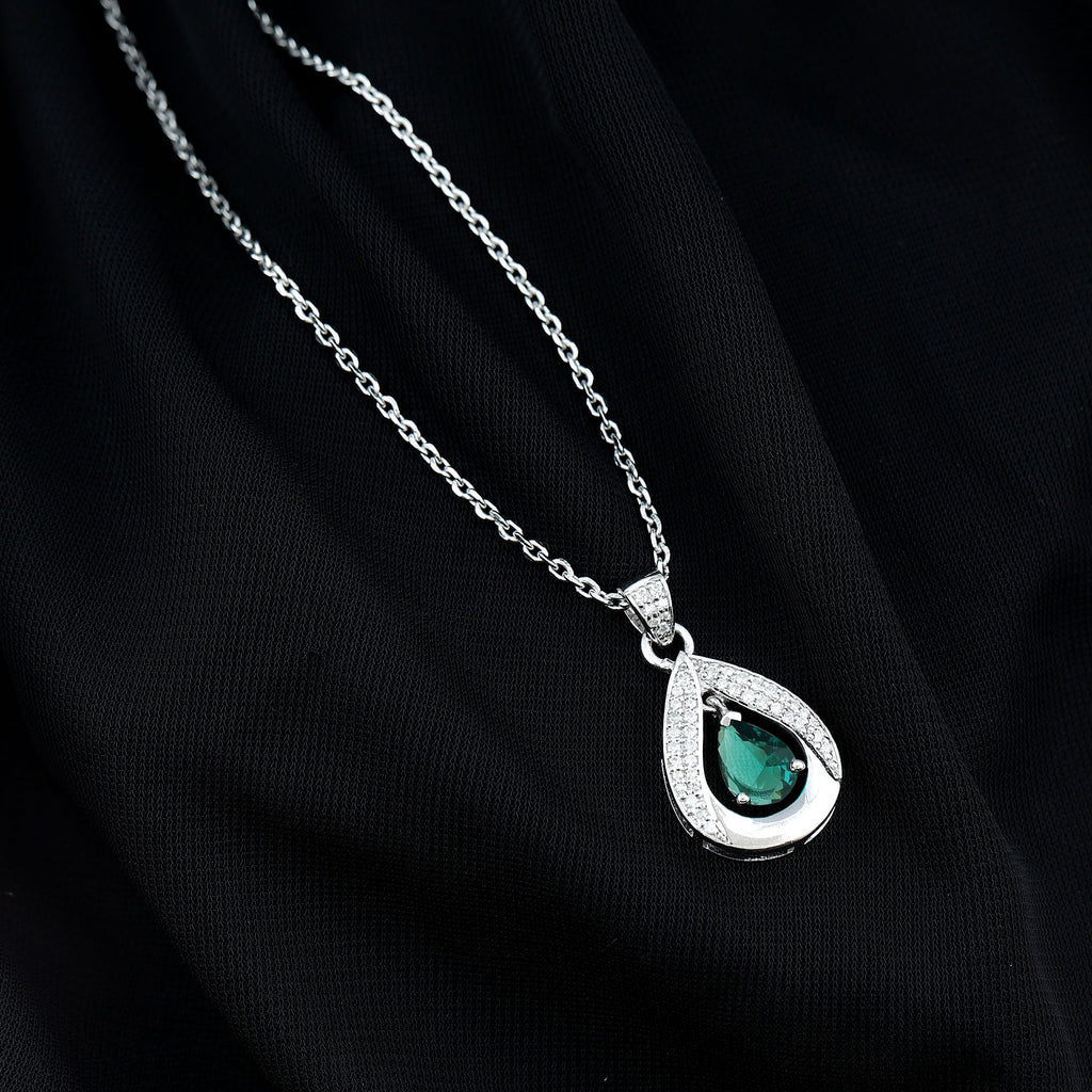 Lab Grown Emerald Bridal Drop Necklace with Silver Chain